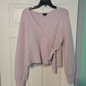 Express Light Purple Tie-Wrap Cropped Cardigan